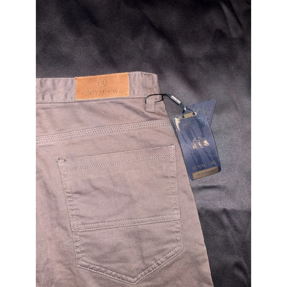 Royal Tag Men's Gray Stretch Chino Pants Regular Fit Straight Leg 30 Waist